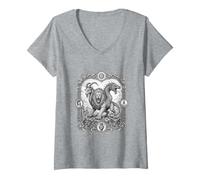 Mujer Arte Lineal de Bestia mítica Sagrada quimera Camiseta Cuello V