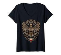 Mujer Arte Minimalista de línea Tribal polaca Guerrero húsar Alado Camiseta Cuello V