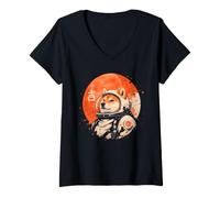 Mujer Arte Minimalista japonés 70s Retro Space Shiba Inu Dog Camiseta Cuello V