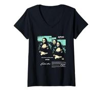 Mujer Arte Moderno multigráfico de Da Vinci Mona Lisa PAPL14754 Camiseta Cuello V