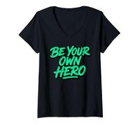 Mujer Arte Motivacional Sé tu Propio héroe Graffiti tipografía Camiseta Cuello V