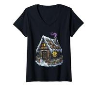 Mujer Arte navideño pagano de Dark Witch Cottagecore Gingerbread Yule Camiseta Cuello V