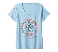 Mujer Arte Occidental de Wild Women Cowgirl Criada, alborotada y Criada a la Derecha Camiseta Cuello V