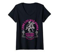 Mujer Arte Occidental de Wild Women Cowgirl Criada, alborotada y Criada a la Derecha Camiseta Cuello V