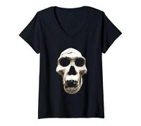 Mujer Arte Oscuro Homo Erectus Skull - Grunge Horror Goth Camiseta Cuello V
