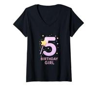 Mujer Arte para cumpleañera Shimmering Star 5 Camiseta Cuello V
