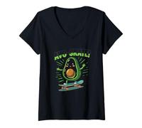 Mujer Arte Patinador de Dibujos Animados de Aguacate de AVO-Skate Camiseta Cuello V