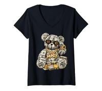 Mujer Arte patrimonial de Lujo Money Bear con Dinero en Efectivo al Estilo Callejero Camiseta Cuello V