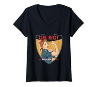 Mujer Arte pop retro de GRL RIOT Empowerment Camiseta Cuello V