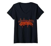 Mujer Arte por goteo con grafitis del horizonte de la ciudad de Chicago Camiseta Cuello V