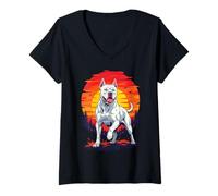 Mujer Arte Retro con Estampado de Perros Dogo Argentino al Atardecer Camiseta Cuello V