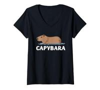 Mujer Arte Retro de Capibara al Atardecer, Vintage, Amante de los Animales Salvajes Camiseta Cuello V