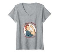 Mujer Arte retro de empoderamiento femenino sin miedo Camiseta Cuello V