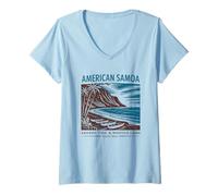 Mujer Arte Retro de la Tierra Sagrada de Samoa Americana Camiseta Cuello V