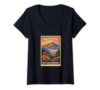 Mujer Arte Retro de Viaje de Great Smoky Mountains Mount Le Conte GSMNP Camiseta Cuello V