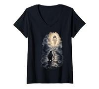 Mujer Arte Surrealista del pingüino nihilista Jesucristo Camiseta Cuello V