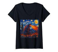 Mujer Arte Surrealista Inspirado en la Noche Estrellada de Van Gogh del Monstruo del Caos Camiseta Cuello V