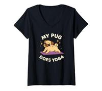 Mujer Arte temático de Perro Lindo My Pug Does Yoga Camiseta Cuello V