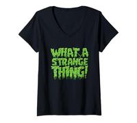 Mujer Arte tipográfico What a Strange Thing Slime Camiseta Cuello V