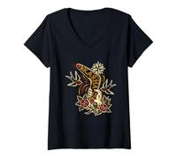Mujer Arte Tradicional Americano del Tatuaje del bumerang del Karma vanguardista Camiseta Cuello V