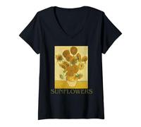 Mujer Arte Tributo a la Obra Maestra de los Girasoles de Gogh Camiseta Cuello V