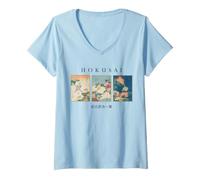 Mujer Arte Ukiyo-e con diseño Floral japonés de pájaros y Flores de Hokusai Camiseta Cuello V