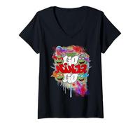 Mujer Arte urbano clásico retro Megamix Go Ninja Turtles Graff de TMNT Camiseta Cuello V