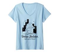 Mujer Arte Urbano de Urban Sketcher Camiseta Cuello V