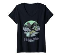 Mujer Arte Vintage de Bull Moose Wilderness Earth Tone Nature para Exteriores Camiseta Cuello V