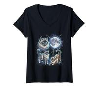 Mujer Arte Vintage de los 90 con Forma de Ragdoll con Forma de Gato Moonlight Lightning para Halloween Camiseta Cuello V