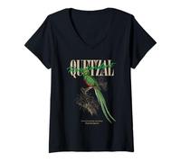 Mujer Arte Vintage de observación de Aves con Quetzal Love Birds Camiseta Cuello V