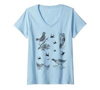 Mujer Arte Vintage de pájaros para Mujeres Que aman los pájaros y los Hombres admiradores de pájaros Camiseta Cuello V