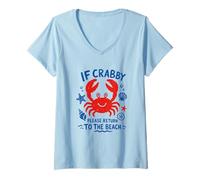 Mujer Arte Vintage Dibujado a Mano de If Crabby Please Return To The Beach Camiseta Cuello V