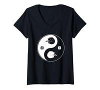 Mujer Arte Yin Yang Cat Balance Kitty Zen para Amantes de Las Mascotas Camiseta Cuello V