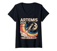 Mujer Artemis II Lanzamiento de Regreso a la Luna 2026 Camiseta Cuello V