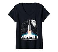 Mujer Artemis III 3 2027 Retro Espacio Tierra Baja Órbita Camiseta Cuello V
