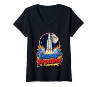 Mujer Artemis III Lunar Frontier Space Rocket Moon Mission Camiseta Cuello V