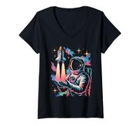 Mujer Artemis Space Shuttle Astronaut Space Suit Launch System Camiseta Cuello V