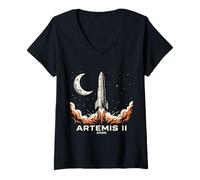 Mujer Artemisa II Misión Luna 2026 Cohete Espacial Vintage Camiseta Cuello V