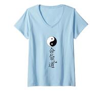 Mujer Artes Marciales Aikido Tao Yin Yang Símbolo Chino Caracteres Camiseta Cuello V