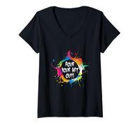 Mujer Artist Pour Your Art out Paint Splash Creative Cita Diseño Camiseta Cuello V