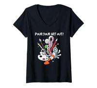 Mujer Artist Pour Your Art out Paint Splash Creative Cita Diseño Camiseta Cuello V