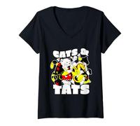 Mujer Artista del Tatuaje Gato Funny Cats & Tatts Cute Japanese Dragon Camiseta Cuello V