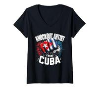 Mujer Artista Knockout de Cuba Orgullo de Boxeo Cubano Camiseta Cuello V