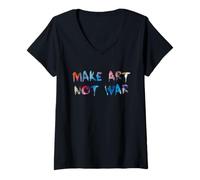 Mujer Artista Peace Make Art Not War Pintura Creativa Cita Diseño Camiseta Cuello V