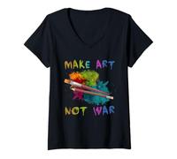 Mujer Artista Peace Make Art Not War Pintura Creativa Cita Diseño Camiseta Cuello V