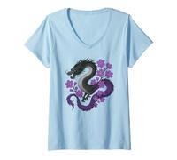 Mujer Asexual Japanese Dragon Ace Pride Flag Colors Floral Camiseta Cuello V