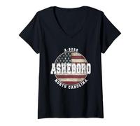 Mujer Asheboro Carolina del Norte, Bandera Americana Vintage Camiseta Cuello V