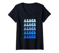 Mujer Asher Retro Name Stack Design Camiseta Cuello V