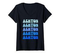 Mujer Ashton Retro Name Stack Design Camiseta Cuello V